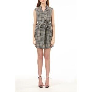 AMUR Dalton Vest Dress Size Small Grey Tartan Plaid Belted Convertible